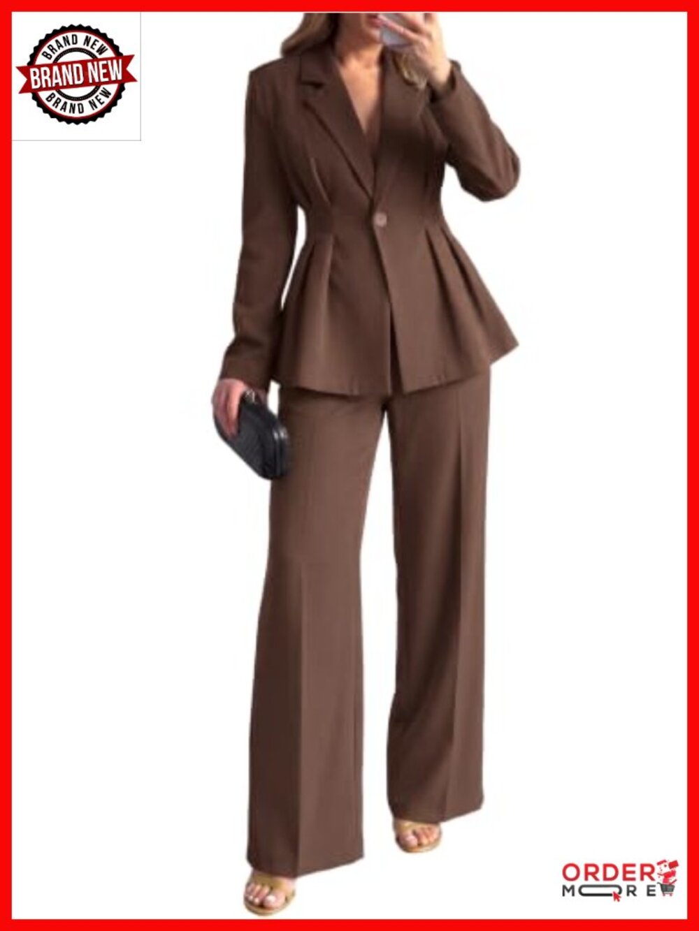 2 Piece Pantsuit Set Women Business Casual Blazer Straight Leg Pants